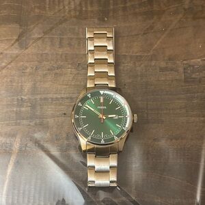 Fossil Green Dial Silver Watch (Belmar) - FS5533